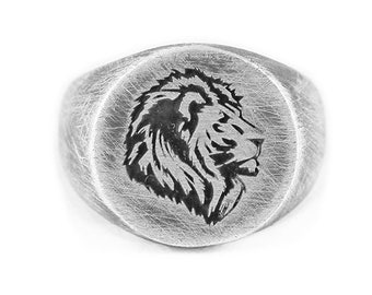 BIG Guys Chunky Oxidized Silver Statement ANIMAL Ring, Mens Simple Brushed Silver Signet LION Ring, Simple Funky Urban Jewelry For Man