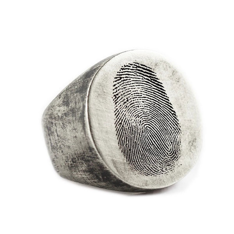 Fingerprint Personalized Rings Mens Silver Ring Man Etsy