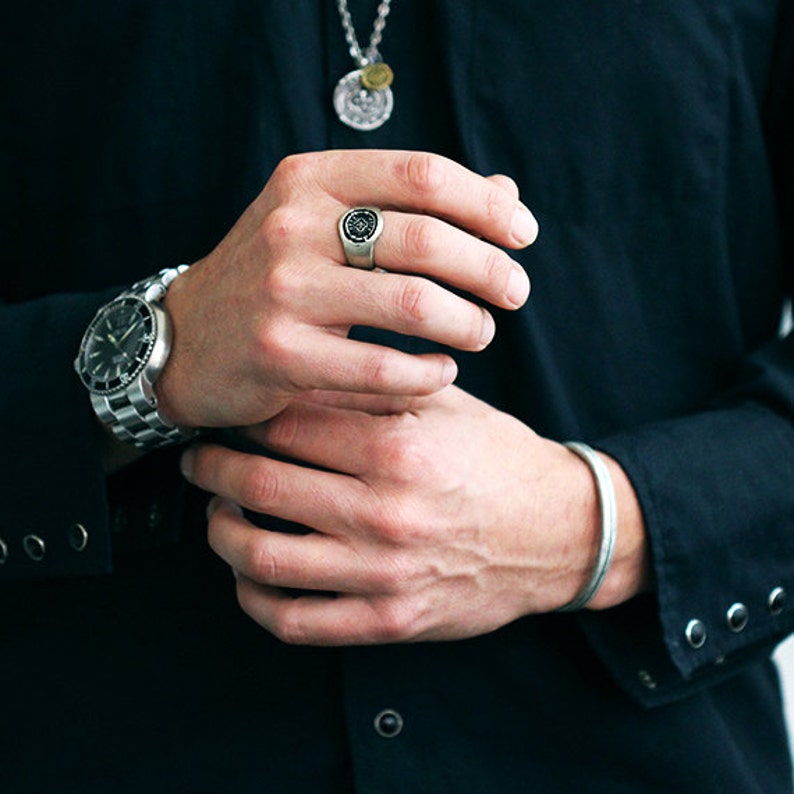 Mens Brushed Silver Coin Ring Guys Chunky Urban Etsy