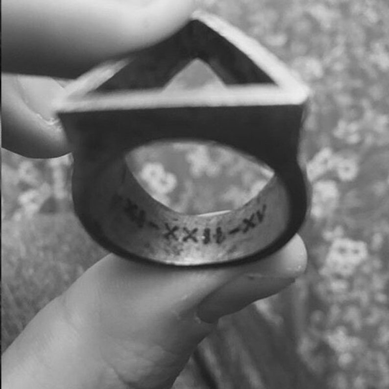 Mens Signet Ring Engraved Silver Triangle Ring Geometric Ring Man Mens Ring Triangle Ring Man Man Unique Ring image 5