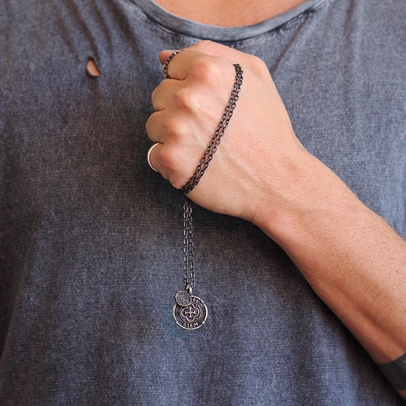 Gold Coin Necklace - Mens Silver Coin Necklace - Carpe Diem Pendant - Mens Minimalist Jewelry - Roman Coin Necklace
