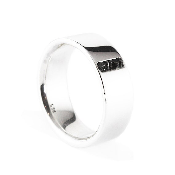 Mens Wedding Band Black Uncut Diamonds Sterling Silver Comfort Etsy