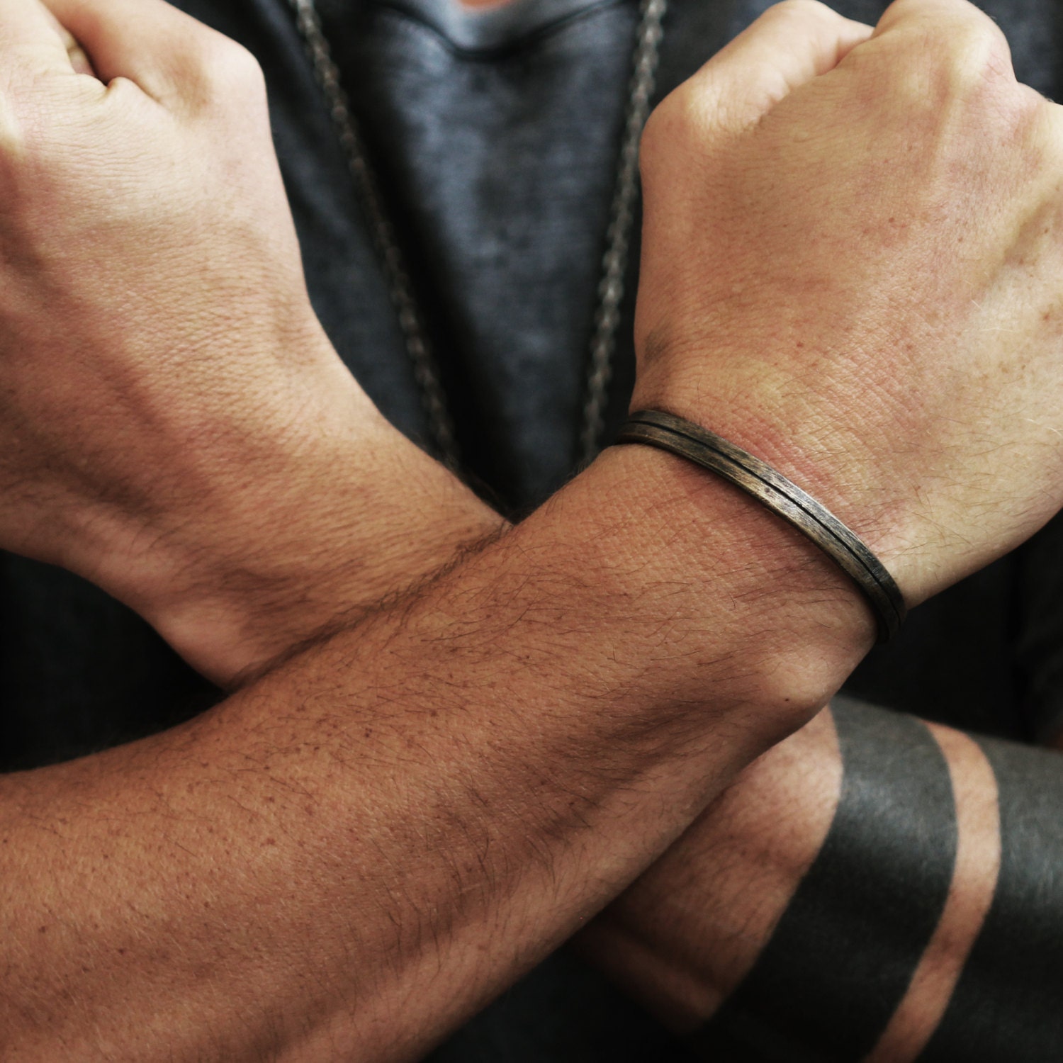 Mens Oxidized Cuff Line Brushed Bangle Bracelet Jewelry Etsy