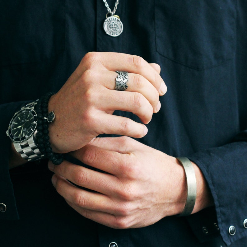 Mens Silver Ring Scratched Antique Cool Rings for Guys Etsy