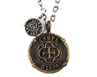 Mens Necklace Gold Carpe Diem Seize the Day Pendant Man Jewelry