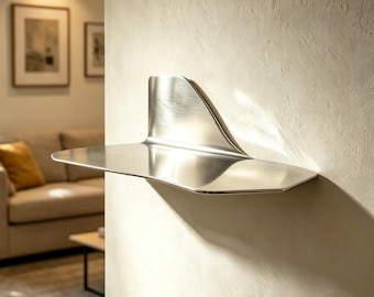 Stainless Steel Floating Wall Shelf Modern Minimalist Brushed Silver Metal Shelf Bracket Invisible Wall Mounted Display Shelf Home Decor