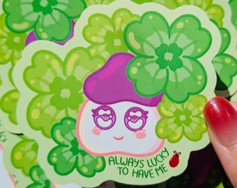 Immer glücklich, mich zu haben — Mushroom Clover Die Cut Aufkleber, glänzendes Vinyl