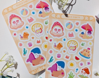 Beach Party — Pilz Sommer Sticker Bogen 10x10, Vinyl wasserfest