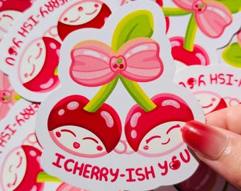 I Cherry-Ish You - Pilz-Kirsch-Liebe Gestanzter Aufkleber, glänzendes Vinyl