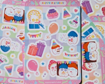 Happy Birthday — Pilz Party Sticker Bogen 10x10, Vinyl wasserfest