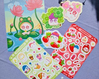 Frühlingskollektion — Pilz Blumen Aufkleber und Kunstdruck Set