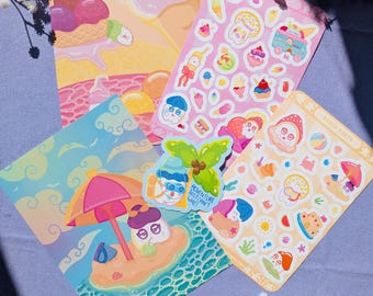 Sommer Kollektion — Mushroom Beach Aufkleber und Kunstdruck Set