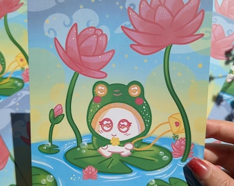 Lily Pad Bubble — Pilz Frosch Kunstdruck 13x18, Original