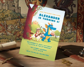 Dragon Birthday Invitation Knight Birthday Party Invite Dragon and Knight Birthday Invitation Fantasy Birthday Invite Boy Birthday Party