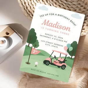 Girls Golf Birthday Invitation, Pink Golf Party Invite, Minimalist Golf Theme Birthday, Printable Girl Golf Invite, Instant Download