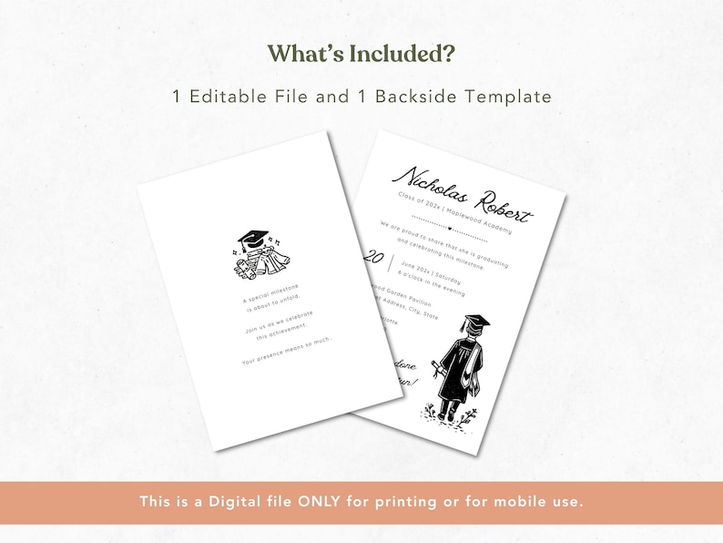Graduation Invitation Minimalist Graduate Announcement Modern Black and ...