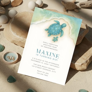 Watercolor Beach Turtle Birthday Party Invitation Beach Party Birthday Invite Template Ocean Summer Turtle Birthday Bash Party Invitations