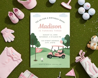 Minimalist Golf Tournament Golfing Birthday Invitation for Girls Golf Birthday Party Invite Template Par-Tee Golfer Birthday Invitations