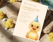 Duck Birthday Invitation Duckling Party Invite Little Duck Theme Printable Toddler Birthday Party Card Blue Hat Invite Template