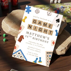 Game Night Birthday Invitation Board Game Party Invite Scrabble Theme Birthday Card Family Fun Celebration Invite