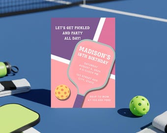 Pickleball Birthday Invitation Pink Purple Pickleball Party Invite Editable Pickleball Paddle Birthday Invitation Digital Download Template