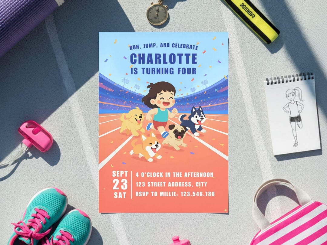 Run Invitations Running Birthday Party Invitation Editable Template Kids Running Race ...