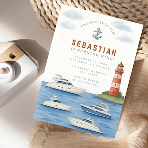 Nautical Yacht Birthday Invitation Sailboat Party Invite Printable Ocean Theme Boy Girl Kids Digital Download