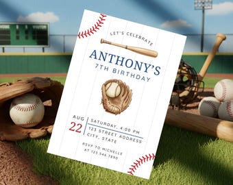 Minimalist Baseball Birthday Invitation Template Baseball Party Sports Birthday Invite Rookie of the Year Baseball Theme Birthday Invite