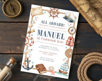 Nautical Birthday Invitation Cruise Ship Party Invite Sailboat Birthday Invitation Editable Ocean Adventure Birthday Template Download
