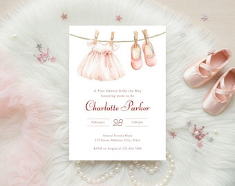 Ballerina Baby Shower Invitation Pink Ballet Baby Sprinkle Invite Tiny Dancer Baby Shower Watercolor Ballet Slippers Mom To Be Card Canva