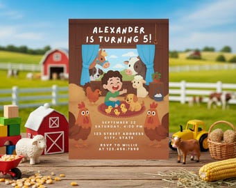 Farm Birthday Invitation Barnyard Animals Birthday Party Invite Editable Farmyard Birthday Invitation Boy Farm Theme Digital Invitation