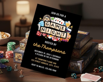 Game Night Invitation Template Family Game Night Birthday Invitation Board Game Party Invite Casino Bingo Poker Bunco Editable Canva Invite