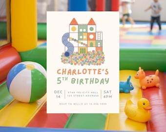 Minimalist Bounce House Birthday Party Invitations Template for Girls Bounce Birthday Party Invite Inflatable Bouncy Bash Party Invitation