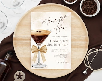 Espresso Martini Birthday Invitation A Tini Bit Older Party Invite Editable Template Coffee Cocktail Birthday Digital Download