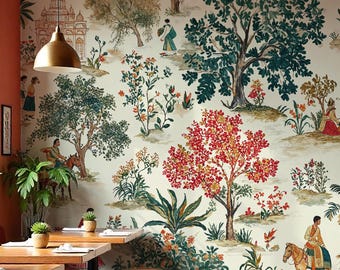 Jaipur Garden Wallpaper Mural: Vibrant Indian Peel & Stick