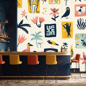 Vibrant Colorful Abstract Wallpaper, Watercolor Abstract Art Wallpaper, Boho Wallpaper Removable Peel and Stick, Cartoon Animals Wall Mural