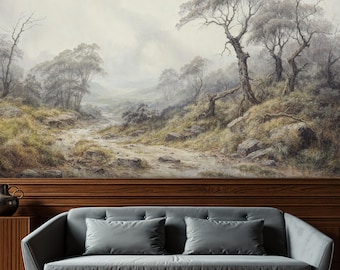 Vintage Tree Landscape Mural - Rustic Woodland Peel and Stick Wallpaper