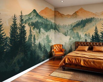 Misty Mountain Forest Wallpaper: Scenic Nature Wall Mural