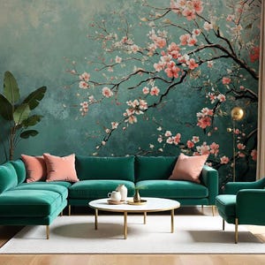 Floral Cherry Blossom Wall Mural: Nature Inspired Removable Wallpaper