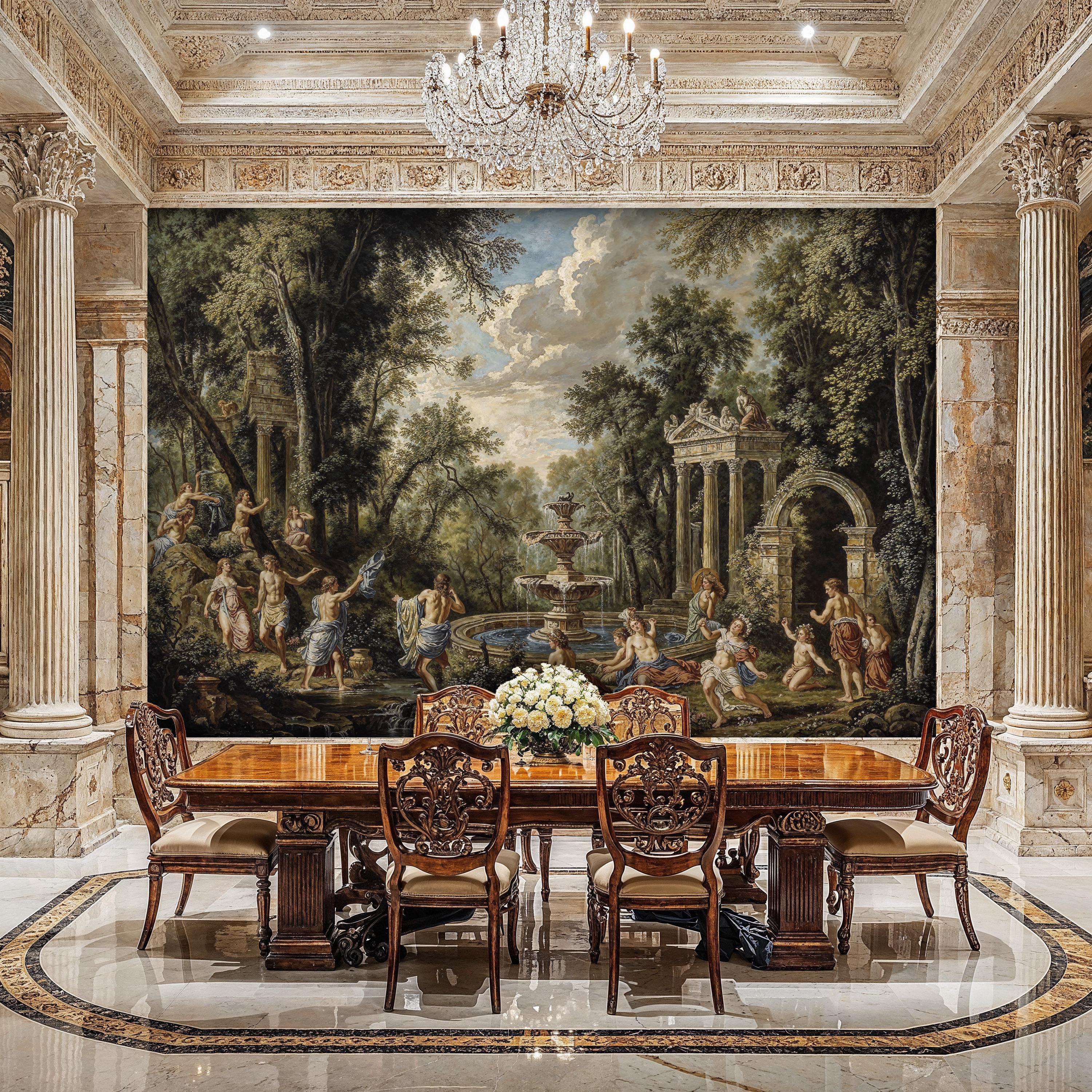 Scenic Baroque Wallpaper: Greek Ruins, French Tapestry (Peel and Stick)