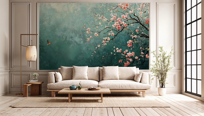 Floral Cherry Blossom Wall Mural: Nature Inspired Removable Wallpaper ...