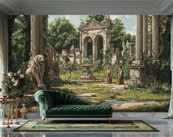 Ancient Roman Garden Mural Wallpaper: Peel and Stick Ruins Wall Art