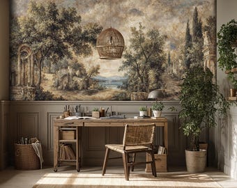 Sepia Landscape Wallpaper: Vintage Roman Mural, Peel and Stick