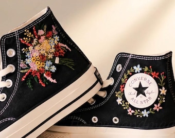 Custom Converse Embroidery Shoes,  Converse 1970s, Dandelion Daisy Flower Embroidery Sneakers Custom bee Embroidery