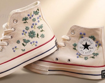 Custom Converse Embroidery Shoes, Chunky-soled Converse sneakers Flower Embroidery Sneakers Custom