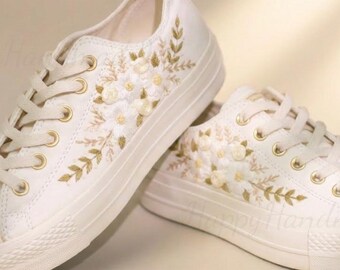 Custom Low-top Converse Embroidery Shoes, Small Flower Embroidered Converse 1970s,Red flower Embroidery Sneakers Custom