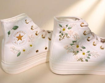 Custom Converse Embroidery Shoes, Chunky-soled Converse sneakers Sunflower Flower Embroidery Sneakers Custom