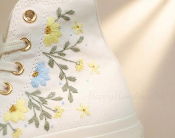 Custom Converse Embroidery Shoes, Chunky-soled Converse sneakers Sunflower Flower Embroidery Sneakers Custom