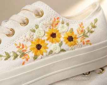 Custom Low-top Converse Embroidery Shoes, Small Flower Embroidered Converse 1970s,Sunflower Embroidery Sneakers Custom