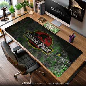 Jurassic Park Mouse Pad – Iconic Dinosaur Logo on Rusted Gate Wall, Gaming Desk Mat, Dino Fan Gift, Prehistoric Decor